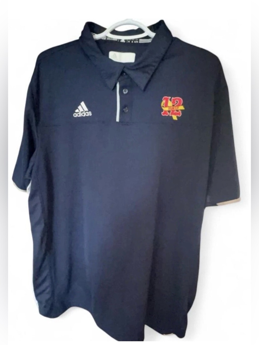 Activewear Adidas Golf Men's Navy Blue Polo Shirt XL With Yellow/Red Family Logo